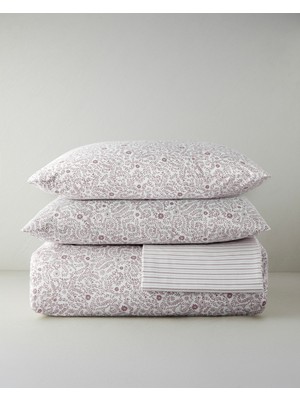 English Home Ivy Blush Kolay Ütülenir Çarşaflı Çift Kişilik Nevresim Takımı 200x220 cm Mor