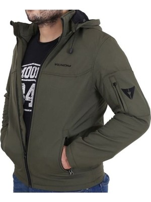 Venom Motosiklet Montu Jaws Soft Shell Yeşil-Haki Erkek Motorcu Mont