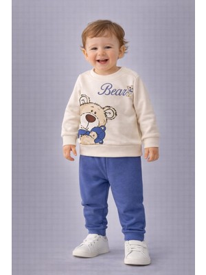 Dinamik çocuk Erkek Bebek Teddy Bear Oyuncak Ayı Ön-Arka Baskılı 2'li Eşofman Takımı – Mevsimlik 2iplik Alt Üst Takım 3-6-9-12AYLIK