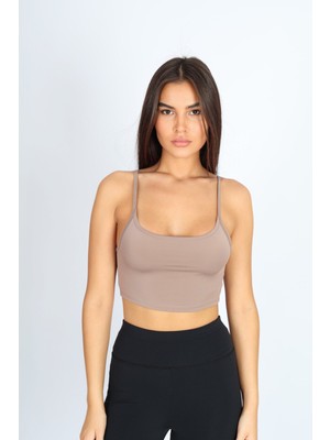 Softandbasic Crop Fit Sütlü Kahverengi Askılı Spor Bra