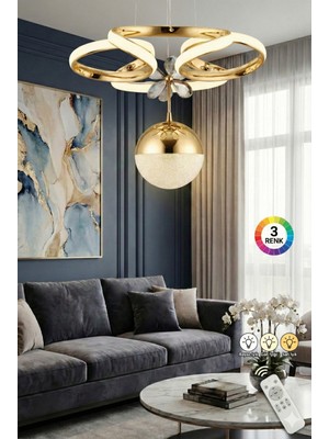 Akgül Nisa Droen Tek Toplu Gold Kumandalı Lüks Avize