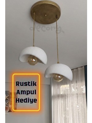 Decory Beton Görünümlü 2'liSarkıt Avize,Bohem Sarkıt Avize (Rustik Ampul Hediyeli) (Bioplastik) E27