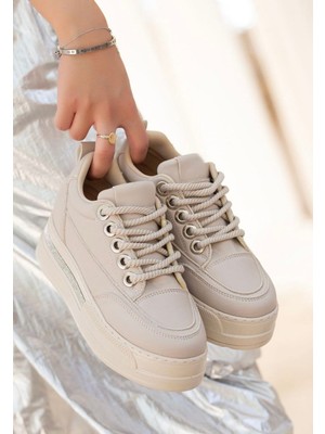 Zerenyus Lulu Premium Ortopedik Bej Gizli Topuk Kadın Sneakers