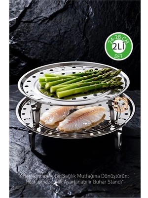 Calperia 2'li Set Inox Çelik Ayaklı Buharlı Pişirme Aparatı -  24+28 cm Çok Amaçlı Tencere Içi Haşlama Standı