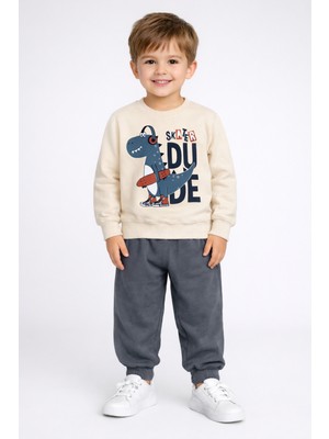 MB Kids Dinazor Baskılı Erkek Çocuk 2 Ip Mevsimlik Eşofman Takım