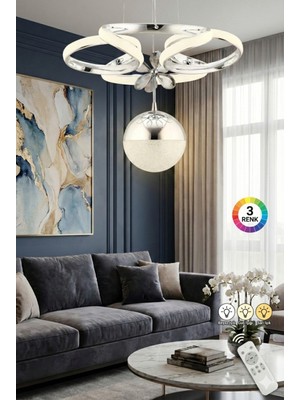 Akgül Nisa Droen Tek Toplu Krom Kumandalı Lüks Avize