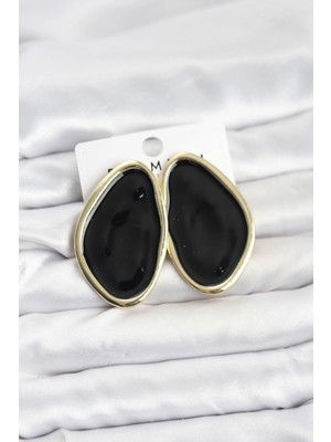 Calperia Pirinç Siyah Mineli Damla Model Vintage Plaka Kadın Küpe