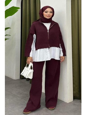 Cockatoo Kadın Gömlek Detaylı Triko Ceket Pantalon  Rahat Kalıp 36/46 Beden Uyumlu Takım