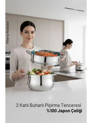 Calperia 2 Katlı Japon Çeliği Buharlı Pişirme Tenceresi – Sağlıklı Yemek Sanatı