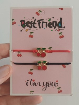 Kiraz Figürlü Ipli Best Friend Bileklik Seti – Çift Renk Arkadaşlık Bileklikleri, Dostluk Bilekliği