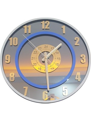 Formiqra Yeni Trend Gold Pleksi Gerçek Ayna Duvar Saati Çap 40CM Gri-Mavi