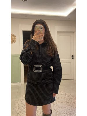 Nihanello Butik Çizgili Gömlek Elbise