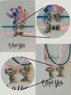 Disney Lilo ve Stitch Temalı Sevimli Kolye ve Bileklik Seti | Renkli, Eğlenceli