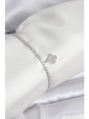 Calperia Yonca Model Zirkon Taşlı Gümüş Renk Asansörlü Su Yolu Bileklik