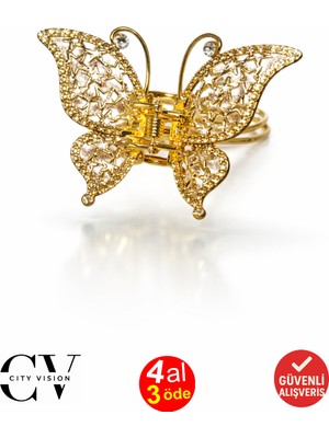 Taşlı Kelebek Model 7 cm Metal Mandal Saç Tokası - Şık ve Dayanıklı