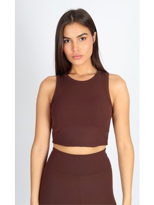 Softandbasic Halter Yaka Esnek Kaşkorse Kumaş Kahverengi Atlet