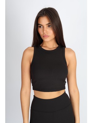 Softandbasic Halter Yaka Esnek Kaşkorse Kumaş Siyah Atlet