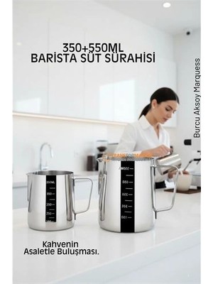 Calperia Inox 350ML-550ML Barista Süt Sürahisi Seti - Süt Köpürtme Potu -  Paslanmaz Çelik