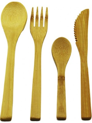 Calperia 4pcs  Ahşap Bambu Mutfak Seti  2 Kaşık - Çatal - Bıçak (5047)