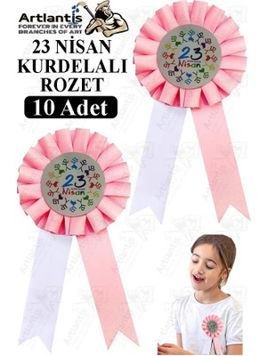Artlantis 23 Nisan Kurdelalı Rozet 10 Adet Pembe Beyaz Yaka Rozeti Çocuk Bayram Etkinlik 15 cm Kokart