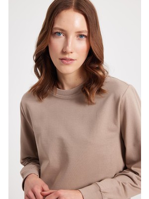 Tudors Kadın Oversize Geniş Kesim %100 Pamuk 2 İplik Bisiklet Yaka Taş Sweatshirt