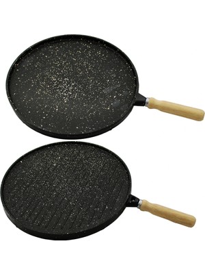 Calperia Çift Taraflı Döküm Granit Bazlama - Gözleme Tavası 36CM (5047)