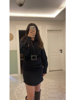 Nihanello Butik Çizgili Gömlek Elbise