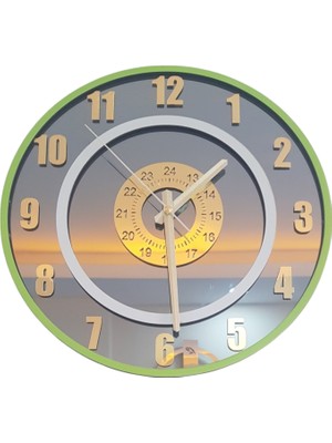 Formiqra Yeni Trend Gold Pleksi Gerçek Ayna Duvar Saati Çap 40CM Yeşil-Gri