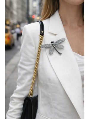 Modex Gümüş Rengi Taş Detay Yusufçuk Broş (7cm)