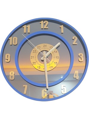 Formiqra Yeni Trend Gold Pleksi Gerçek Ayna Duvar Saati Çap 35CM Mavi-Mavi