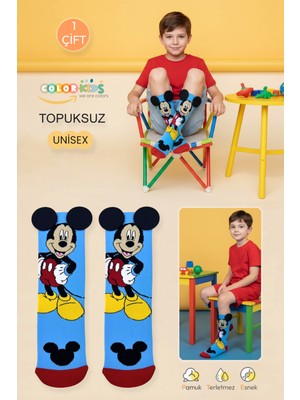 Color Socks 1 Çift Çizgi Karakterli Mavi Renk Dizaltı Çocuk Çorap