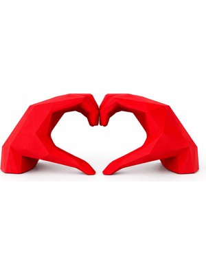 Yapı3D Geometrik Kalp Eller Dekoratif Biblo | Modern 3D Baskı Tasarım | Sevgililer Günü & Özel Gün Hediyesi | Kırmızı Dekorasyon Objeleri