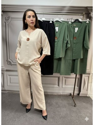 Ikili Takım Müslin Kumaş Bej Rengi Ikili Takım