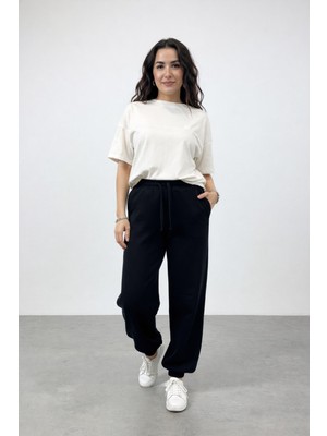 Softandbasic Kadın Mevsimlik Geniş Kalıp Paça Lastikli Salaş Yüksek Bel Eşofman Altı
