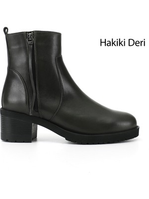 Gönderi(r) Kadın   Çift Fermuarlı Kalın Topuklu Hakiki Deri Bot