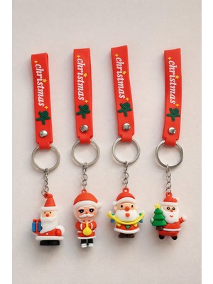 4'lü Yılbaşı Temalı Silikon Anahtarlık Seti–noel Baba, Kardan Adam ve Hediye Kutusu Figürlü