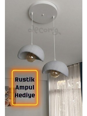 Decory Beton Görünümlü 2'liSarkıt Avize,Bohem Sarkıt Avize (Rustik Ampul Hediyeli) (Bioplastik) E27