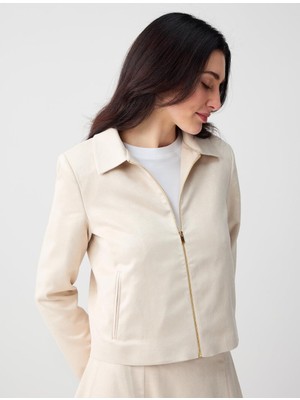 Jimmy Key Bej Gömlek Yaka Fermuar Detaylı Cepli Dokuma Ceket