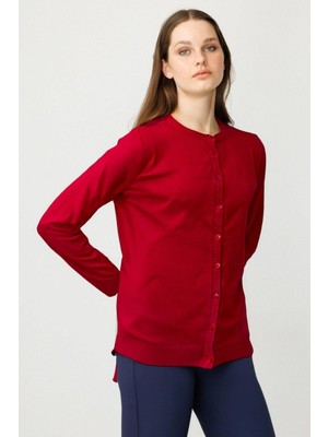 Desen Triko Kadın Sıfır Yaka Triko Yün Hırka K.kırmızı