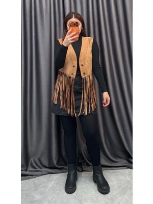 Nisum Moda Püsküllü Süet Yelek