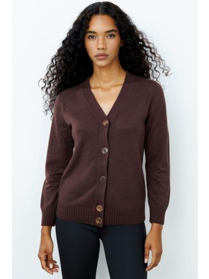 Desen Triko Kadın V Yaka Kısa Yün Hırka M.kahve