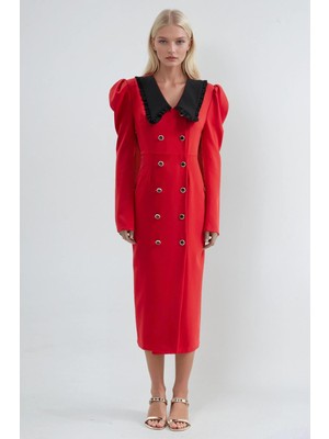 Lijuri Yaka Detaylı ve Balon Kollu Şık Elbise 2963