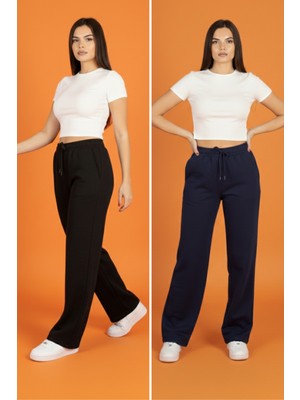 Softandbasic Kadın 2'li Modal Boru Paça Baskılı Pantolon