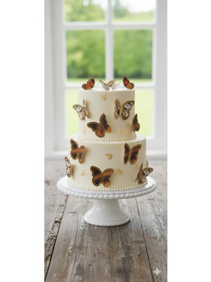 Deniz Party Store Gold Varaklı Turuncu Siyah Karışık Renkli 3 D 21 Li Kelebek Sticker Balon Pasta Süsü