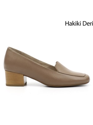 GÖNDERİ Kadın  GDZA134M0452 Küt Burun Kısa Kalın Topuklu Hakiki Deri Ayakkabı