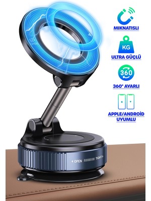 Lowell Home 360 Araba Telefon Tutucu Ayarlanabilir Masa Üstü Vakumlu Mıknatıslı Magsafe Telefon Tutucu Siyah