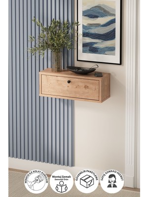 Bofigo Duvara Monte Dresuar 2 Bölmeli Dresuar Kapaklı Konsol 50 cm Antre Hol Duru Çam