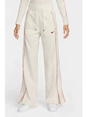 Nike Streetwear Oversized Fleece Wide Leg Jogger Kadın Oversize Geniş Paçalı Yüksek Bel Eşofman Altı Krem