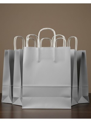 Erta Kağıt Gümüş Renkli Kraft Çanta 25X31 cm 15 Adet Hediye Poşeti , Hediye Paketi , Kraft Kağıt Çanta