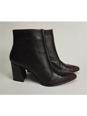 Lucciola Kadın Hakiki Deri Kroko Detaylı Kahverengi Topuklu Bot